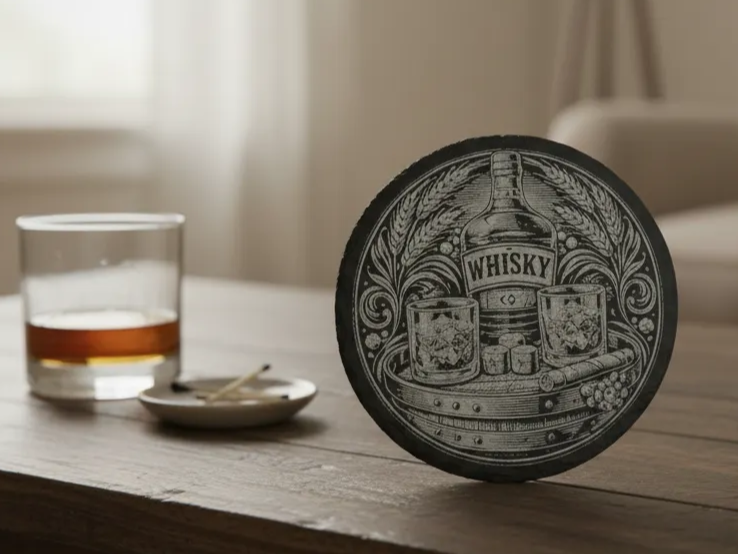 Whisky Glasses & Bottle Slate Coaster gift idea