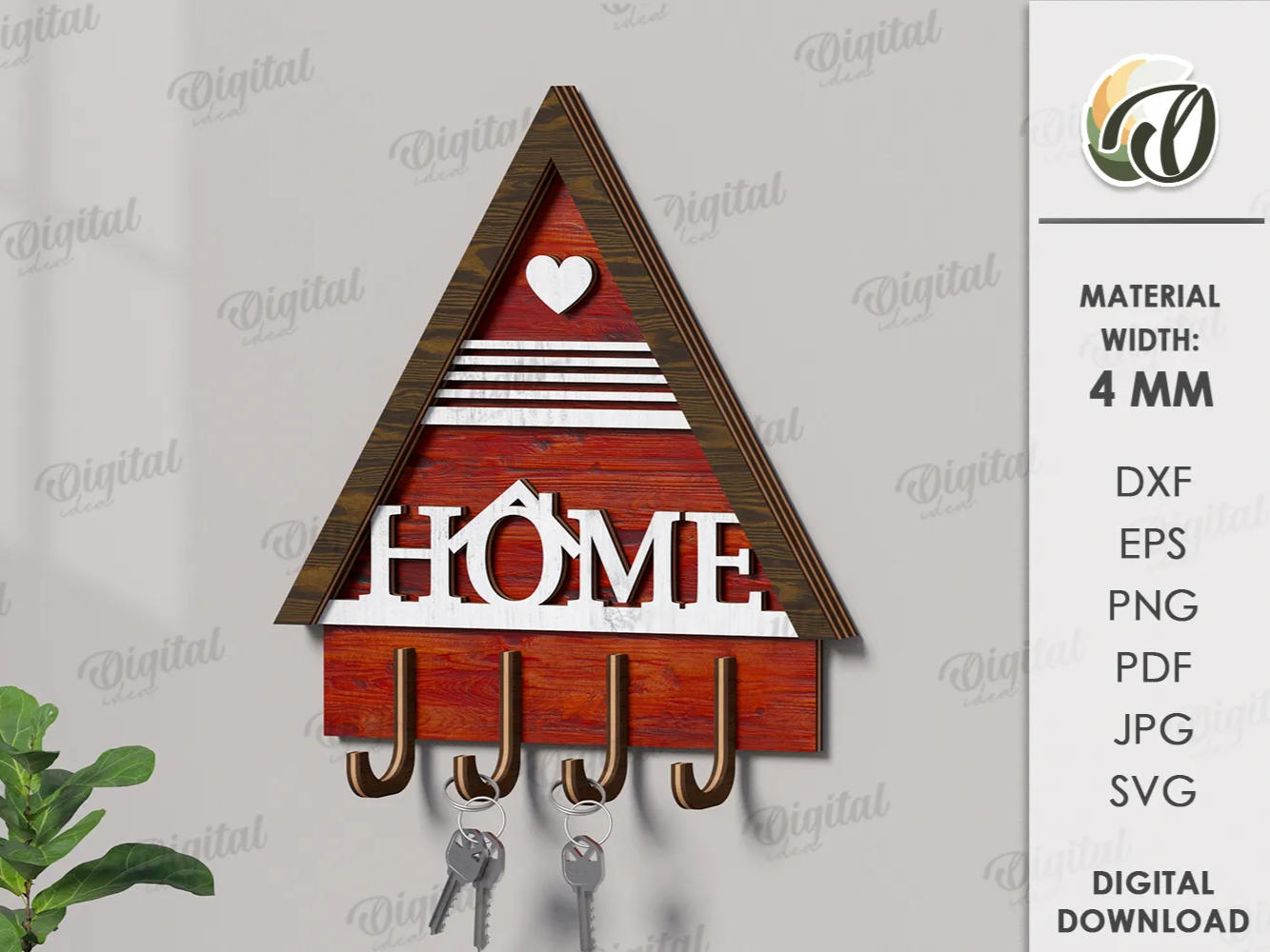 Lasergeschnittener 3D-Haus-Schlüsselhalter. Schlüsselanhänger-Regal aus Holz in Hausform mit Haken. Wand-Schlüsselring-Halter. Schlüsselaufbewahrung
