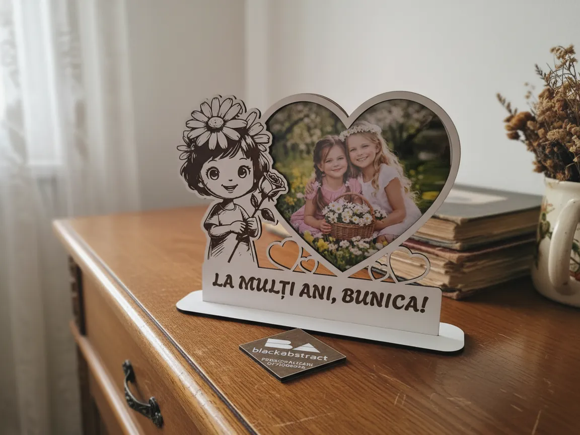 "La Multi Ani, Bunica" Heart Photo Frame gift design