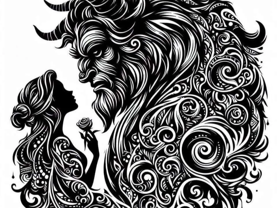 Belle and beast floral silhouette wall art