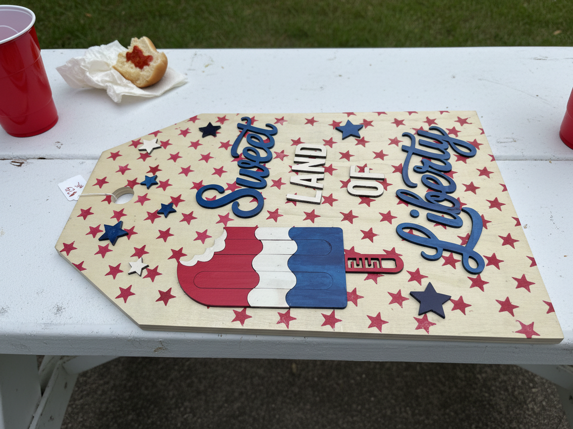 Sweet Land of Liberty Patriotic Popsicle Wall Sign — free American flag wall art project file on Atomm