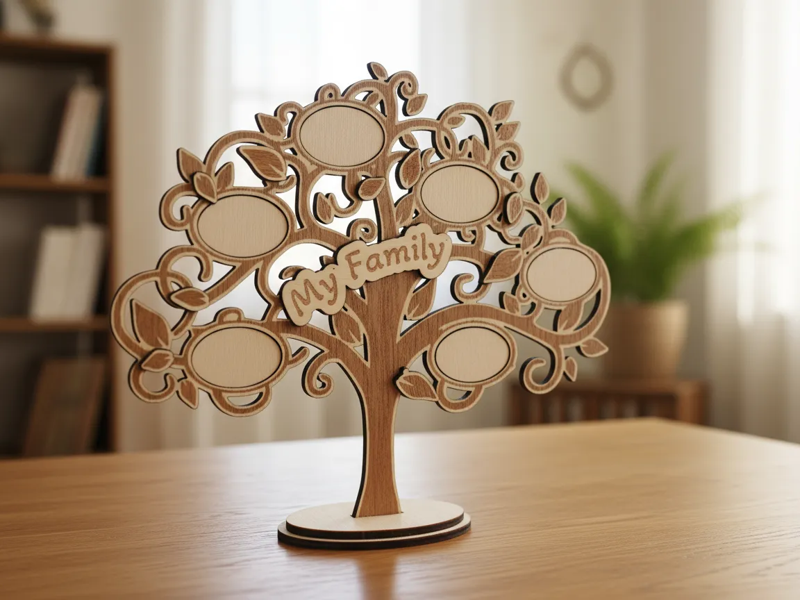 Laser-Cut Family Tree Photo Frame Stand with "My Family" Text photo frame design