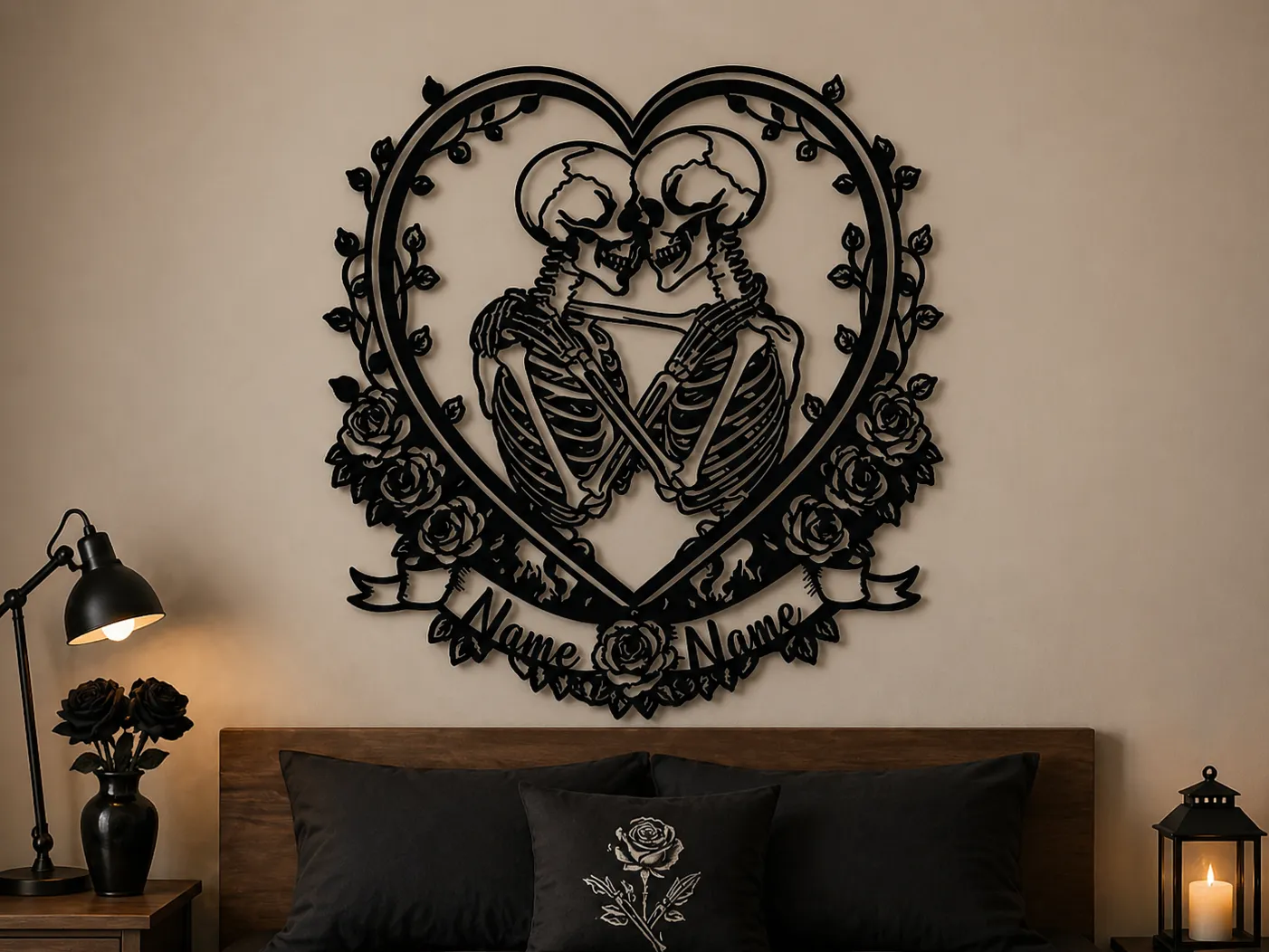 Personalized Skeleton Couple Sign, Gothic Love Wall Art boyfriend birthday gift idea