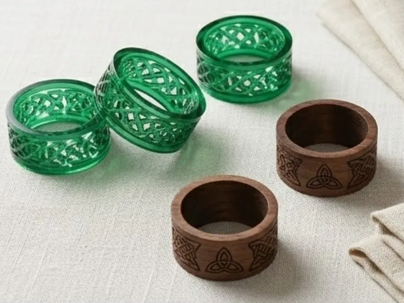 Set of interwoven Celtic knot napkin rings for formal tables