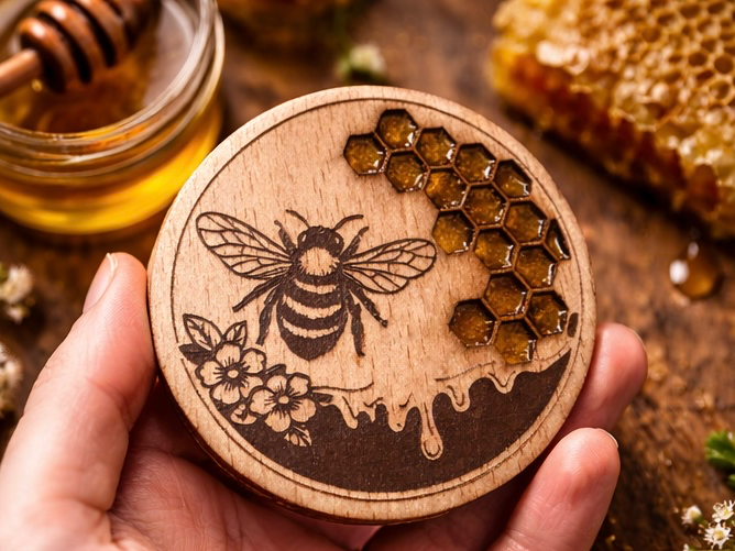 Handcrafted Bee & Honeycomb Wooden Coaster with Resin Detail