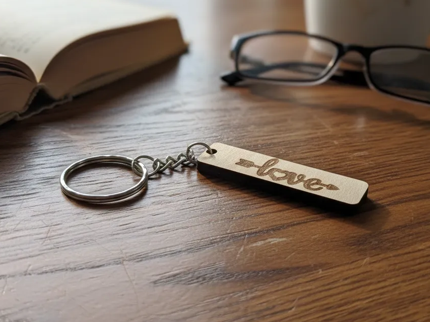 Laser Engraved Wooden Keychain with Love Arrow Design valentines day gift design