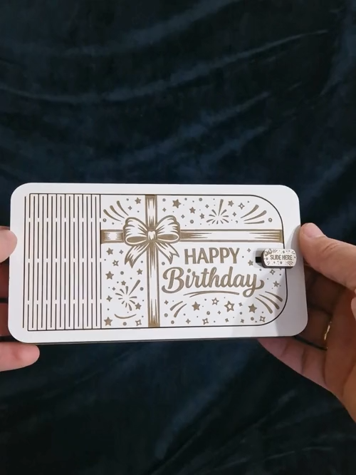 [Laser cut and engrave] Laser Cut Happy Birthday Greeting Card with Decorative Bow