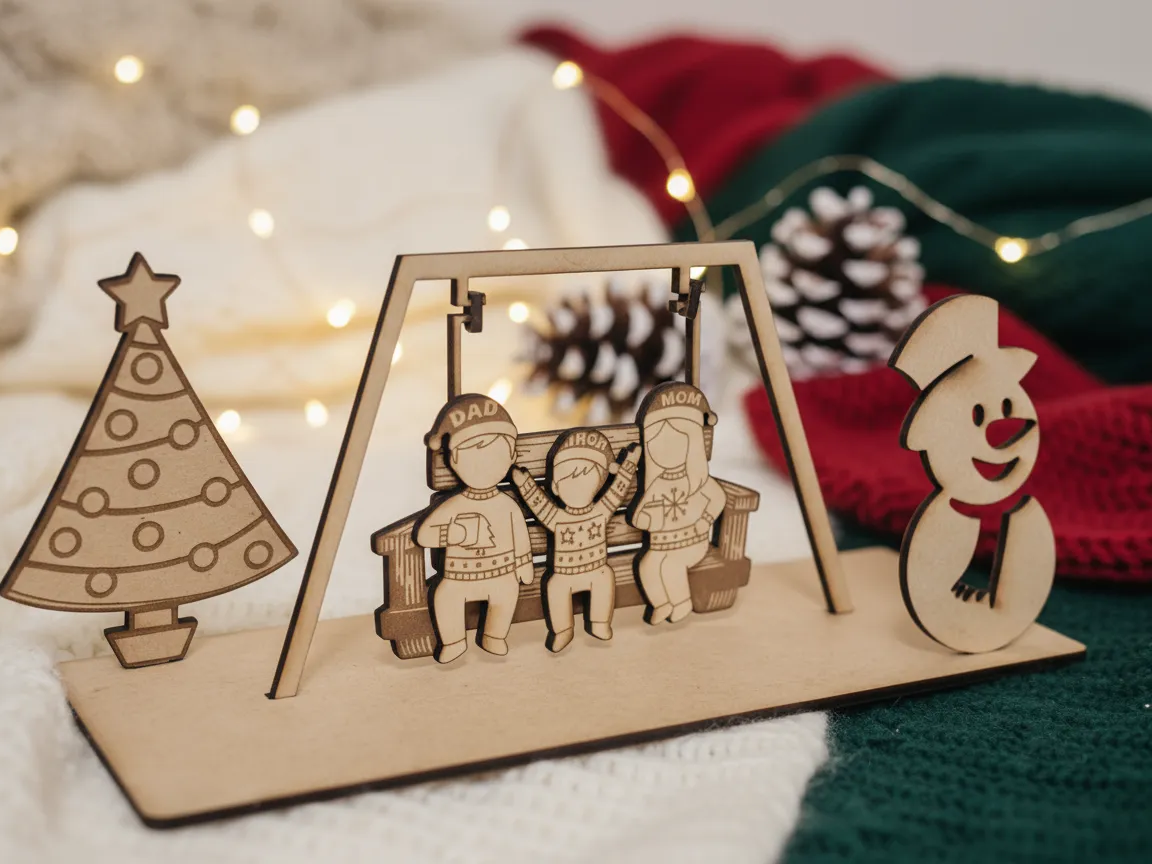Wooden Family Swing Christmas Scene christmas gift design