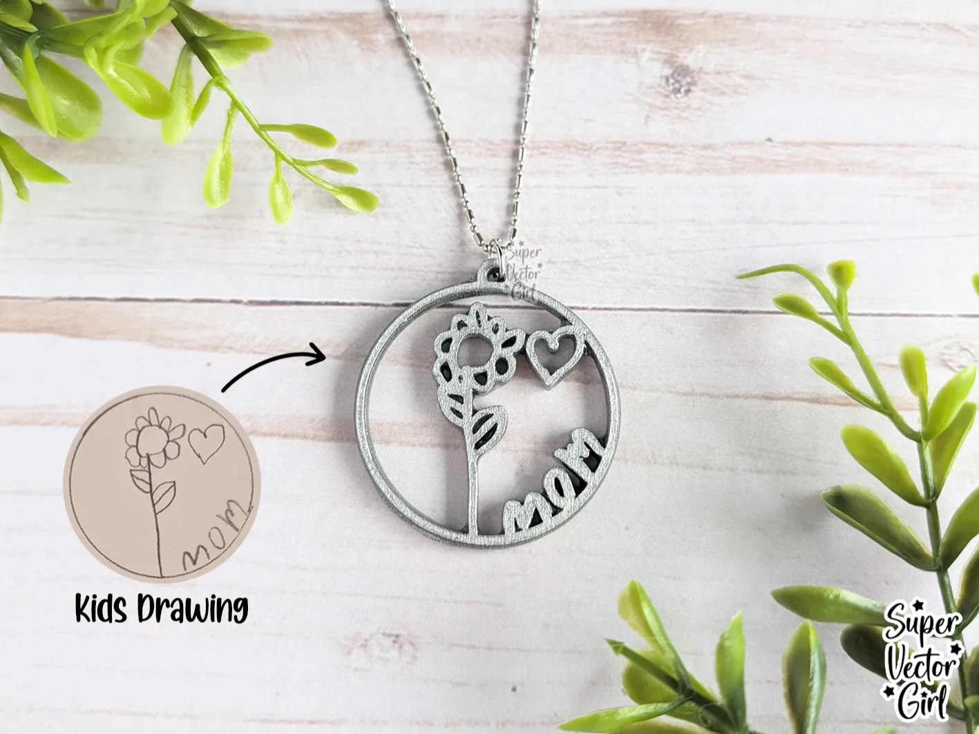 Custom Kids Drawing Mom Pendant Necklace gift for mom idea