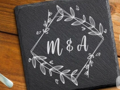 Wedding Monogram Wreath Slate Coaster coaster idea to sell on Etsy