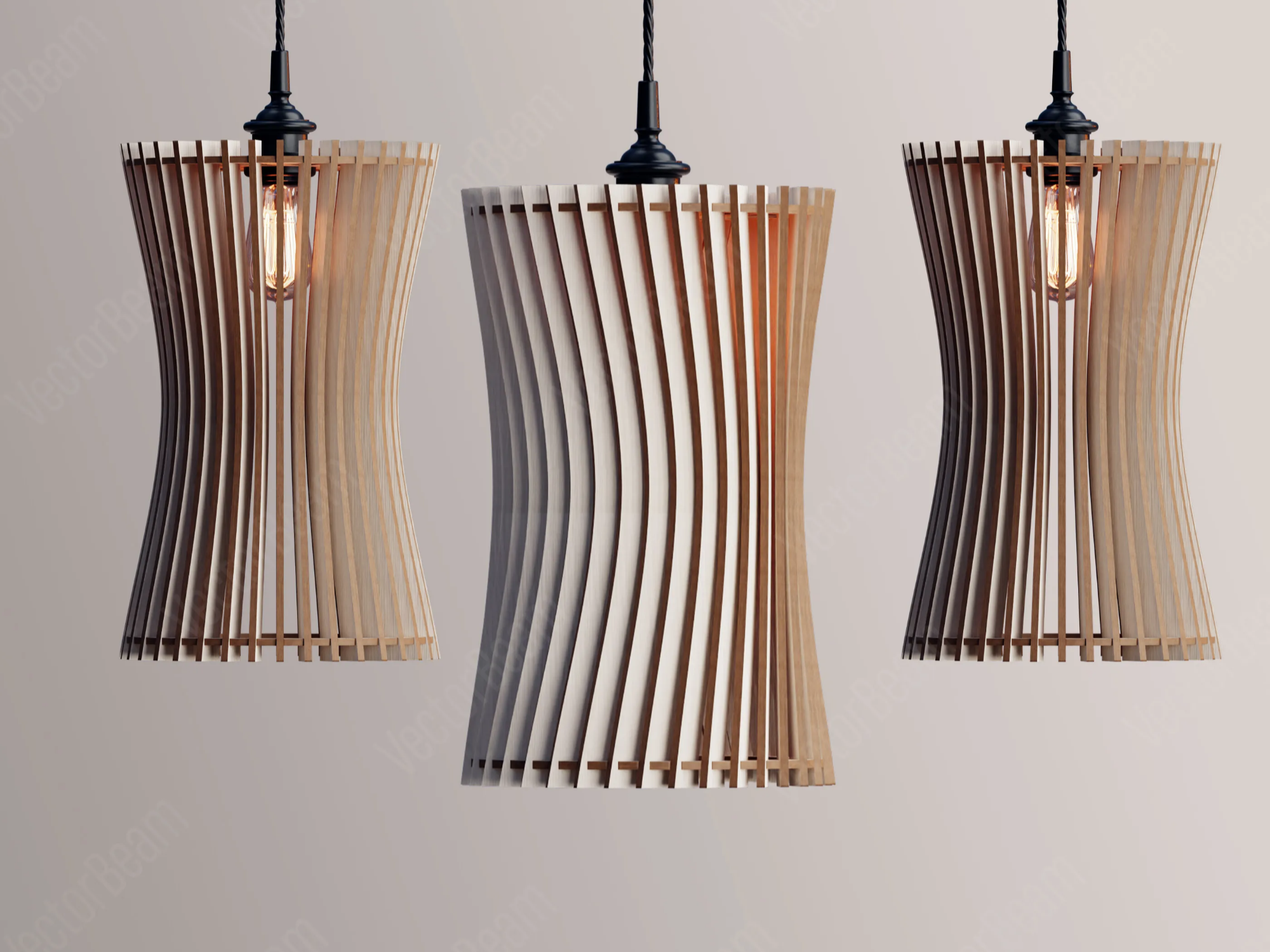 Suspension moderne, pièce maîtresse lumineuse, idée de lampe en bois et déco lumineuse