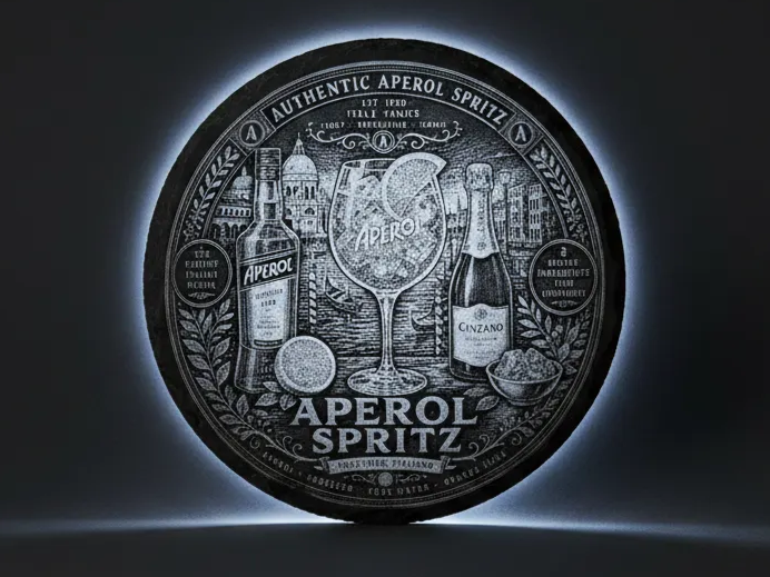 帶邊緣發光效果的 Aperol Spritz 圓形石板牆飾標牌