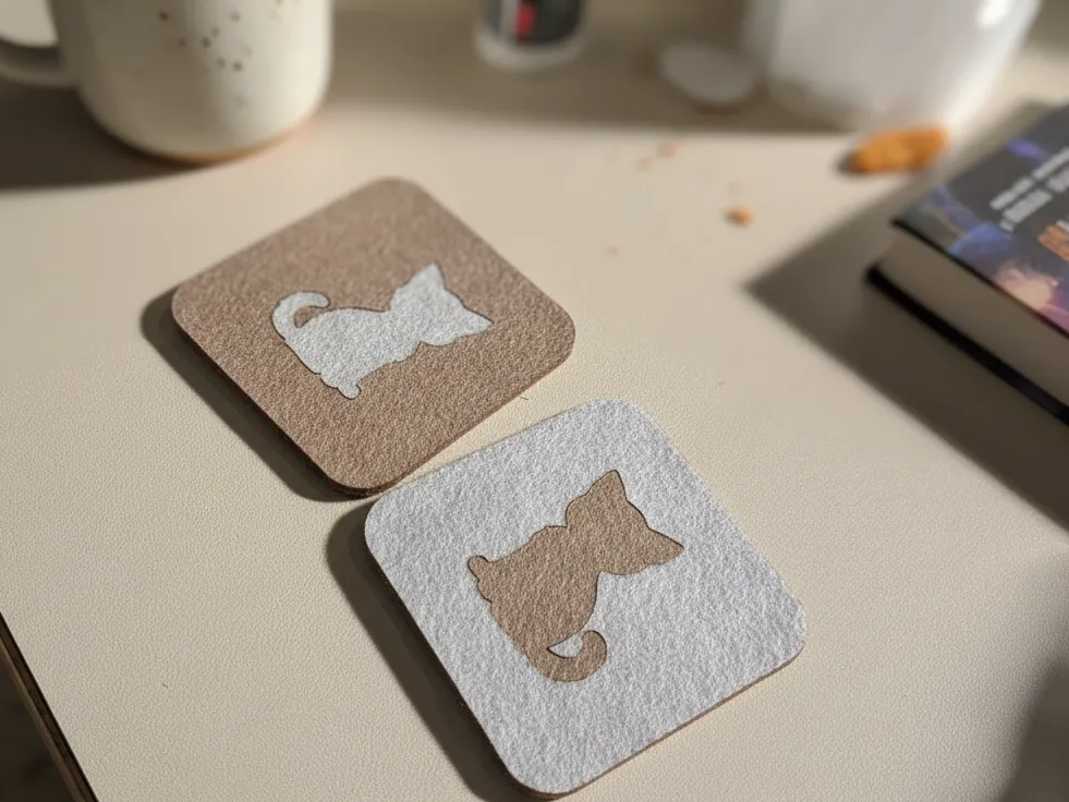 Set of two felt cat silhouette coasters