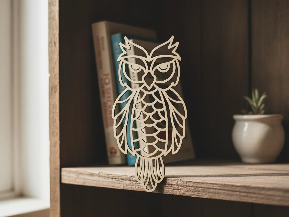 Laser cut wooden owl decorative shelf ornament