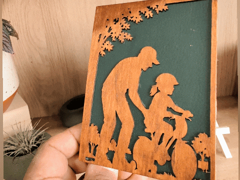 Dad Teaching Daughter to Ride a Bike – Wooden Father's Day Greeting Card birthday card design