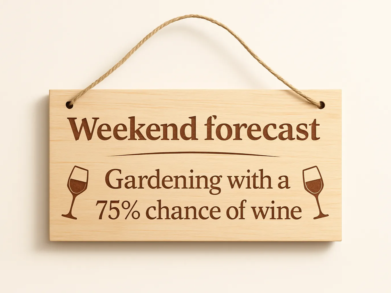 Laser Engraved Wooden Weekend Forecast Garden Sign with Wine Glasses gift design