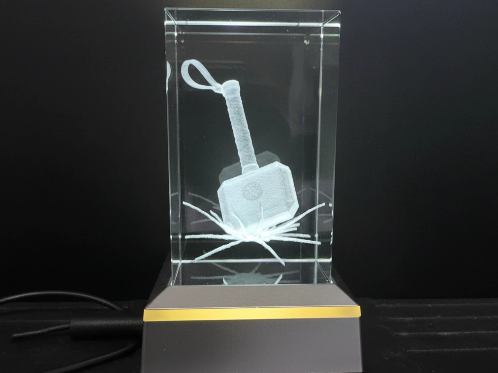 Thor's hammer Mjolnir 3D crystal block display