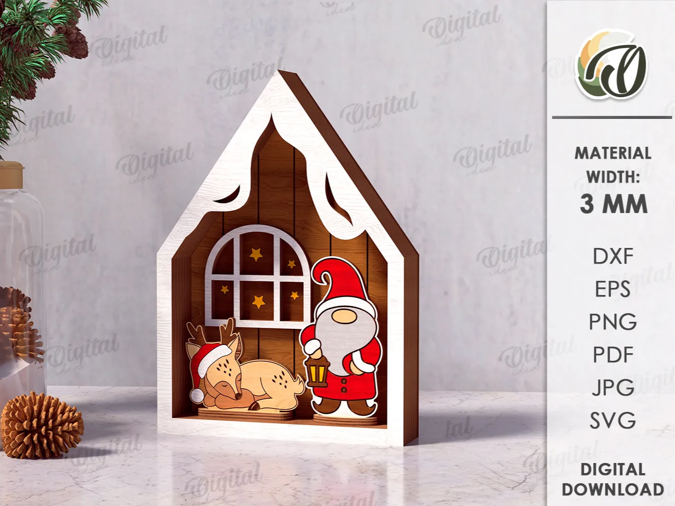 3D wooden Christmas house standing scene decoration