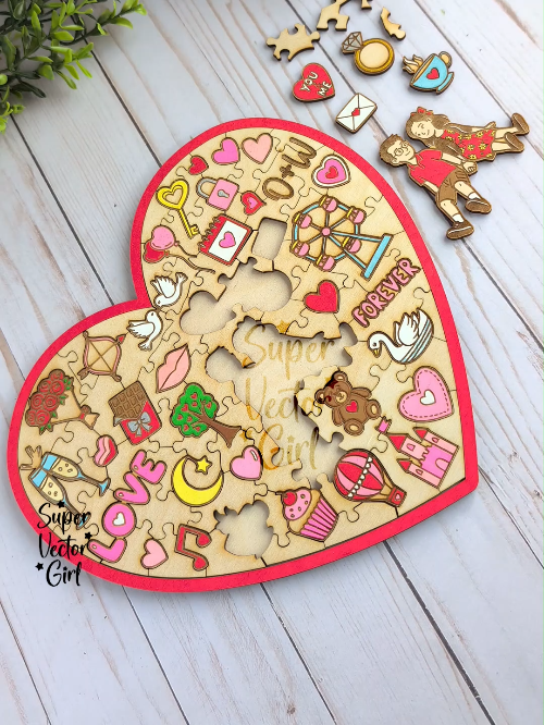 [Laser cut and engrave] Heart Shaped Jigsaw Puzzle