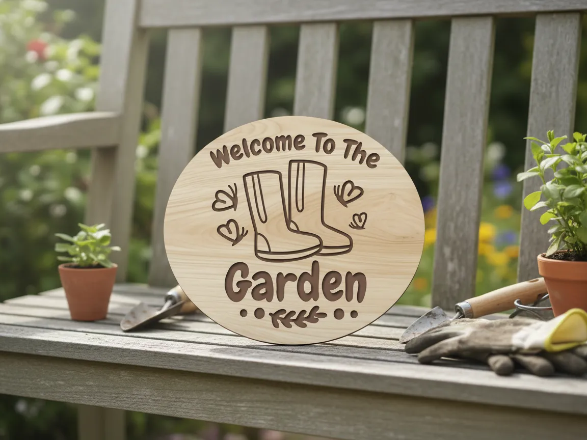 Pancarte de jardin en bois gravée au laser, motif bottes de jardinage - modèle de décoration de jardin