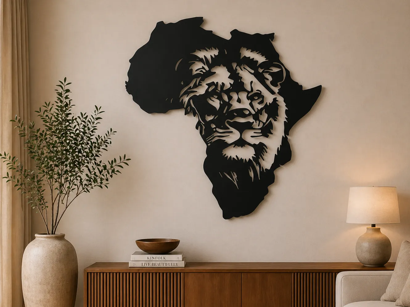 Löwe in der Afrikakarte Tiersilhouette Wandkunst