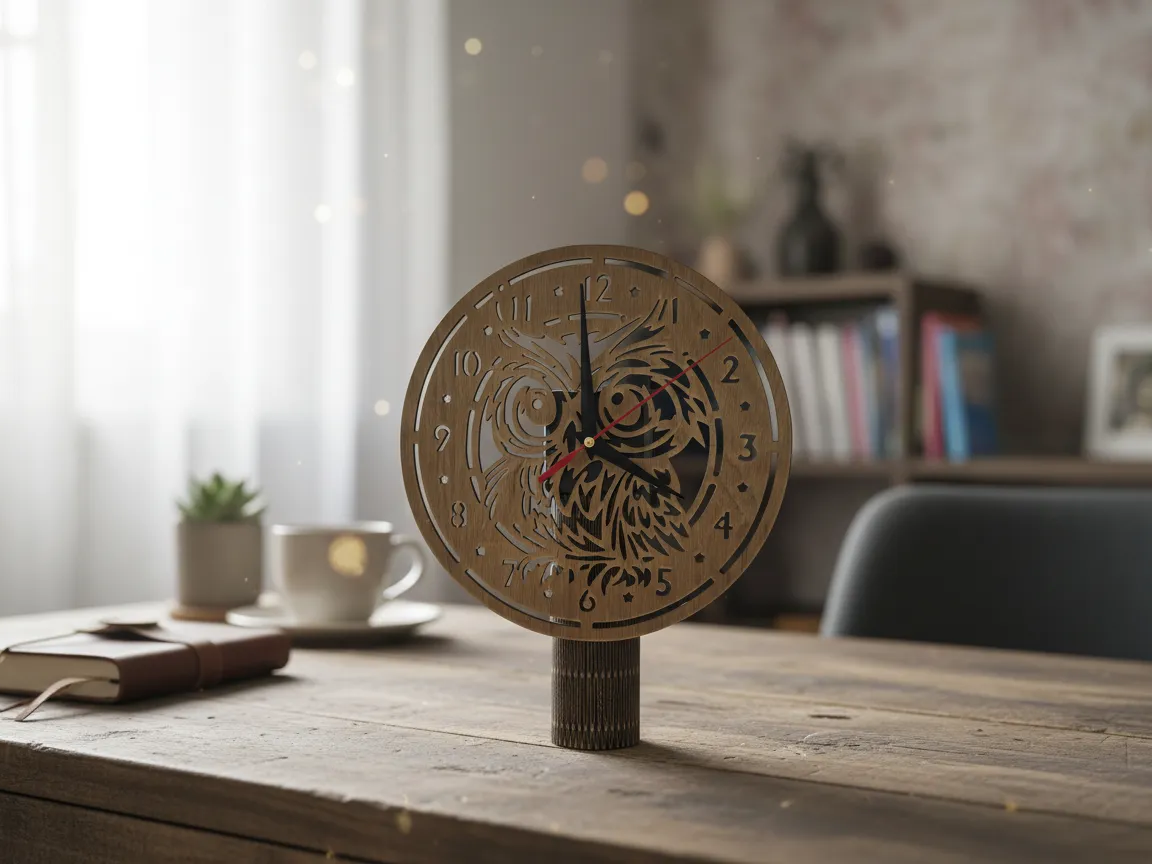 Owl Motif Tabletop Clock with Cutout Details wood clock idea