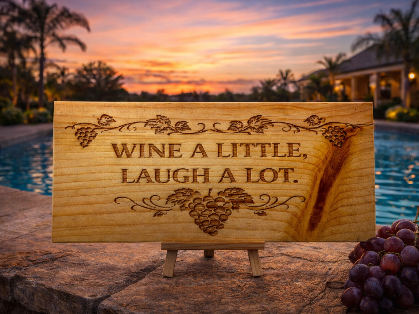 Cedar Board - Wine a Little, Laugh a Lot gift design