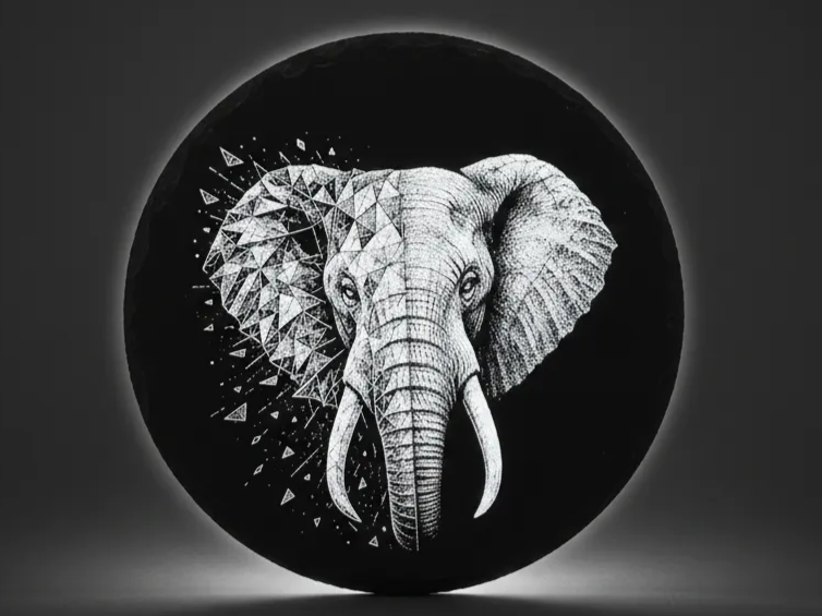 Elephant head built from angular low-poly geometric facets