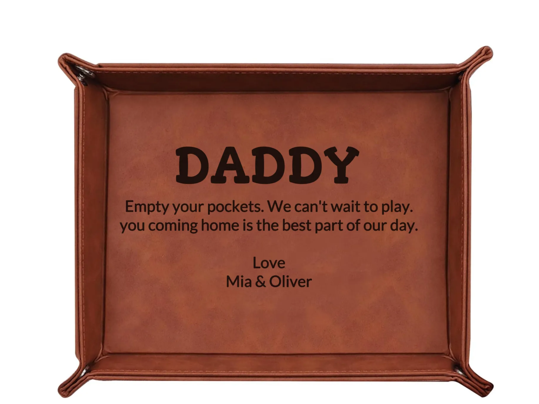 Daddy Personalized Leather Valet Tray with Engraved Message dad birthday gift idea