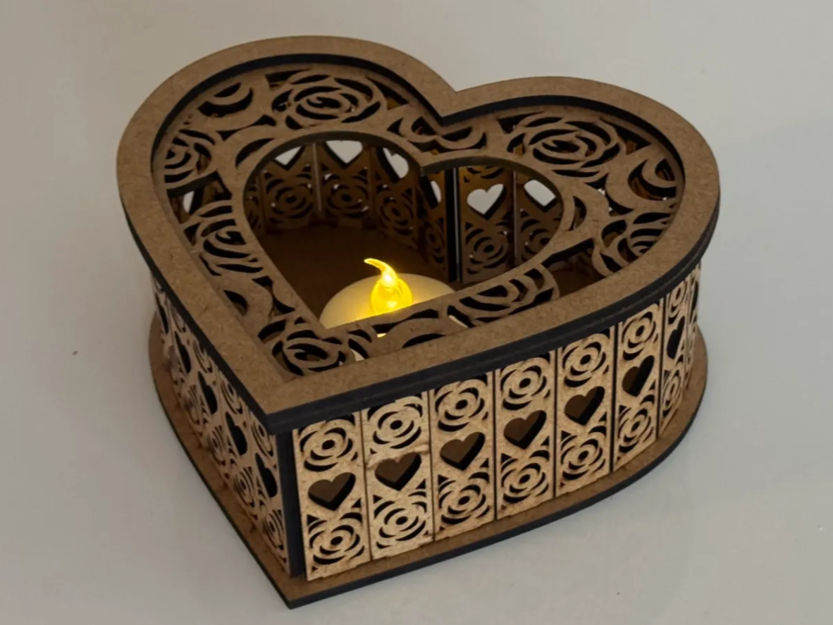 Heart-shaped Wooden Candle Holder with Intricate Carvings birthday gift for her idea