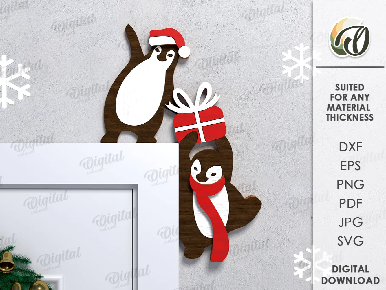 3D Weihnachts Tür-Ecke. Weihnachts Trim Ecke lasergeschnitten. Tür Ecke Schild. Weihnachtsfiguren. Pinguine Weihnachts Türdekoration Idee