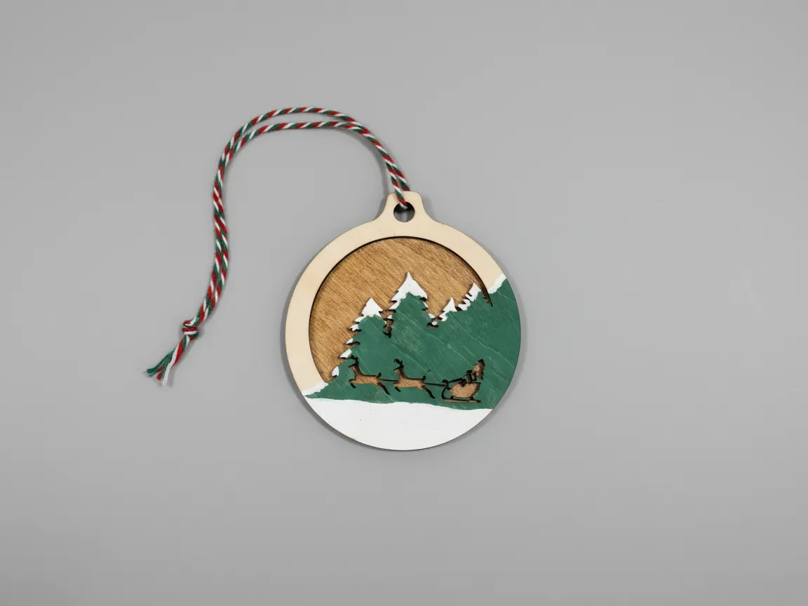 Laser Cut Wooden Christmas Ornament with Santa Sleigh and Trees - Ready ...