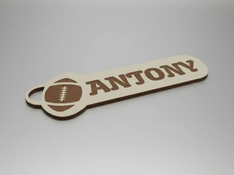 Personalized laser cut wooden football name keychain design
