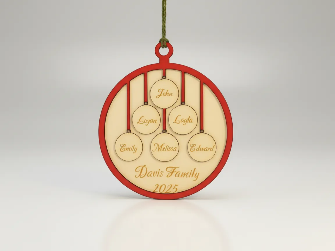 Laser Cut Personalized Family Christmas Ornament 2025 – personalizirana zasnova božičnega okraska