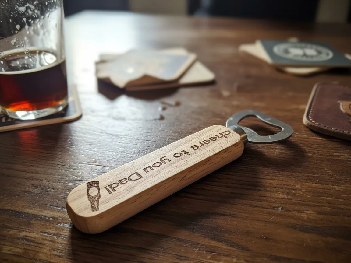 Wooden bottle opener with Cheers to you Dad inscription christmas gift for dad design