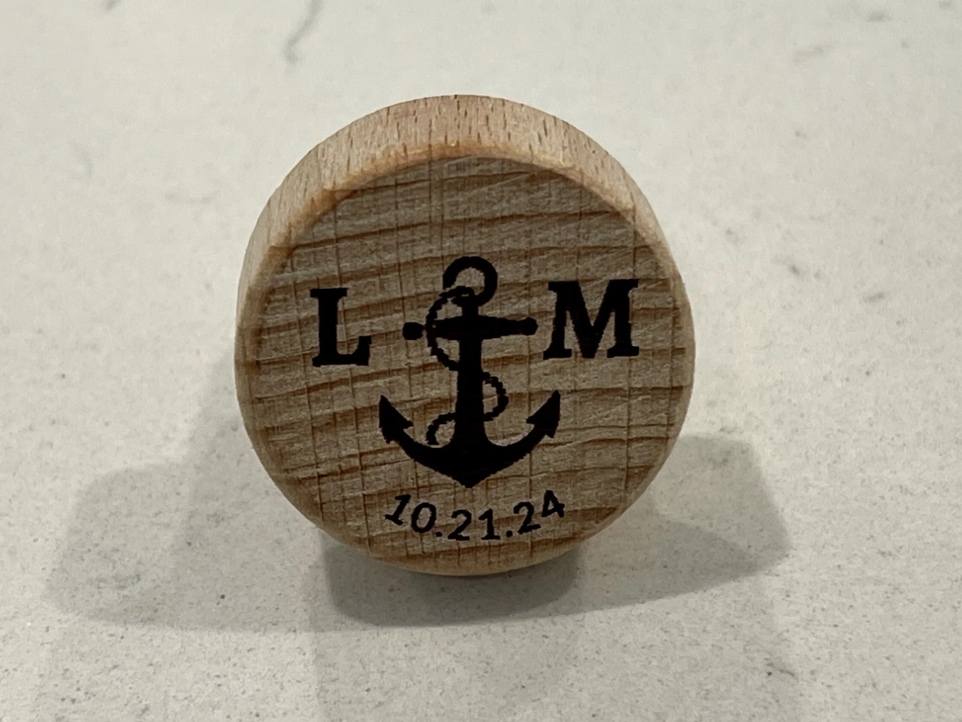 Tapón de corcho de vino personalizado con monograma de iniciales, idea de regalo de vino