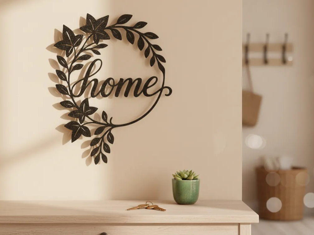 Laser Cut Metal Home Wall Decor with Leaf and Ivy Design exterior metal wall art idea