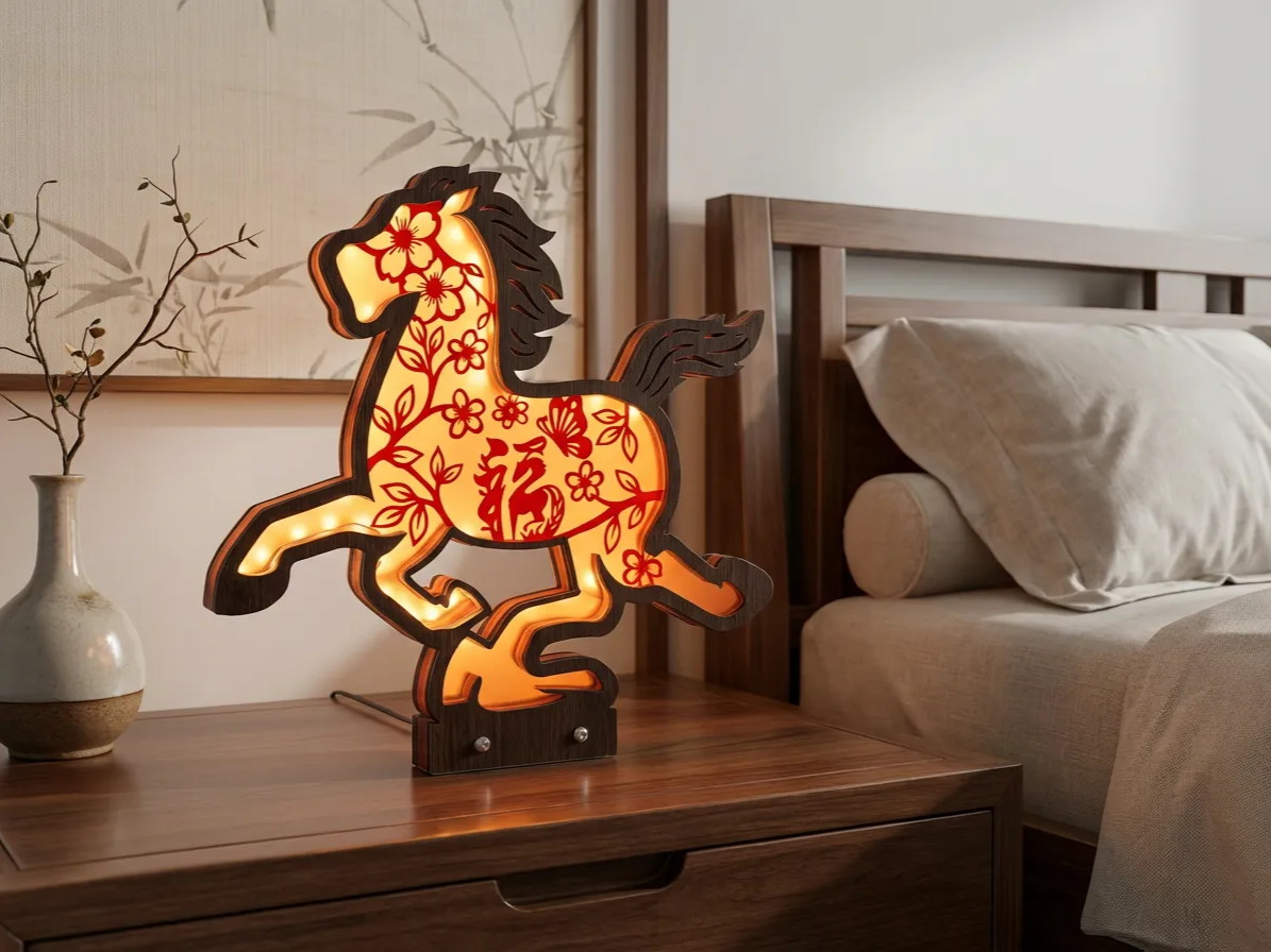 Lampe de table Année du Cheval, idée de lampe en bois et déco lumineuse