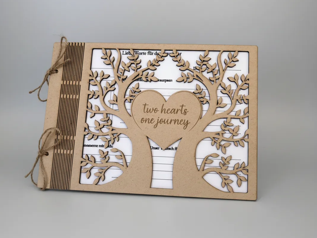 Wedding Guest Book, "Two Hearts, One Journey" wedding gift design