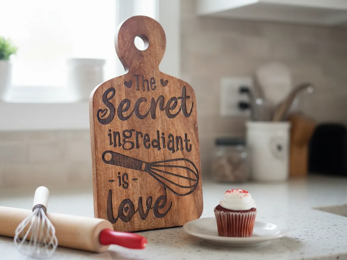 The Secret Ingredient Is Love キッチンクオート入りウッドカッティングボードのレーザーカットキッチンサインアイデア