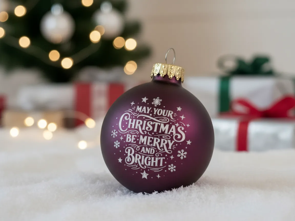 Lasersko gravirani stekleni božični okrasek z voščilom Merry and Bright – personalizirana zasnova božičnega okraska