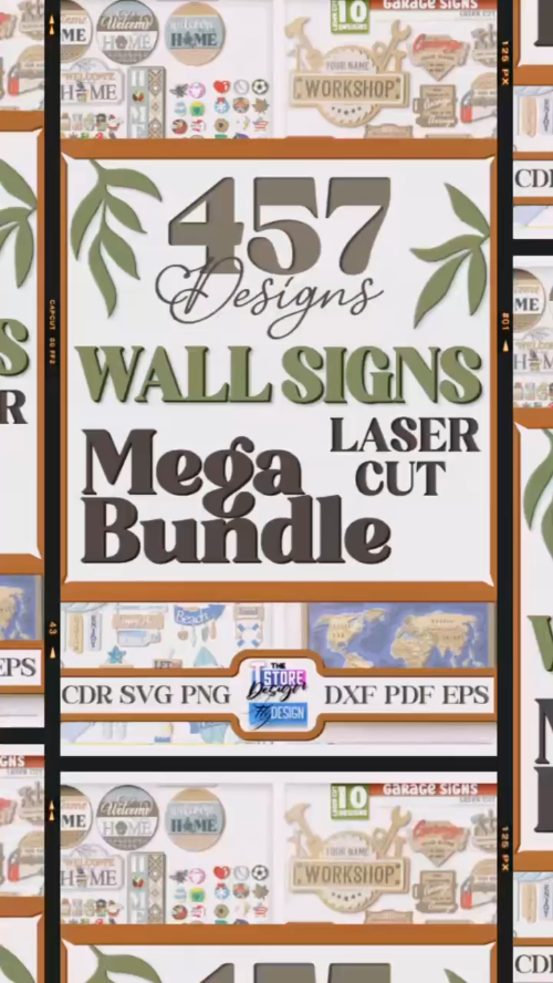 [Laser cut and engrave] 457 Wall Signs Mega Bundle Laser Cut. Wall Decor. Wooden Signs. Engraving SVG. Bestseller Designs. Holidays Wall Decorations SVG. Door Signs Laser Cut
