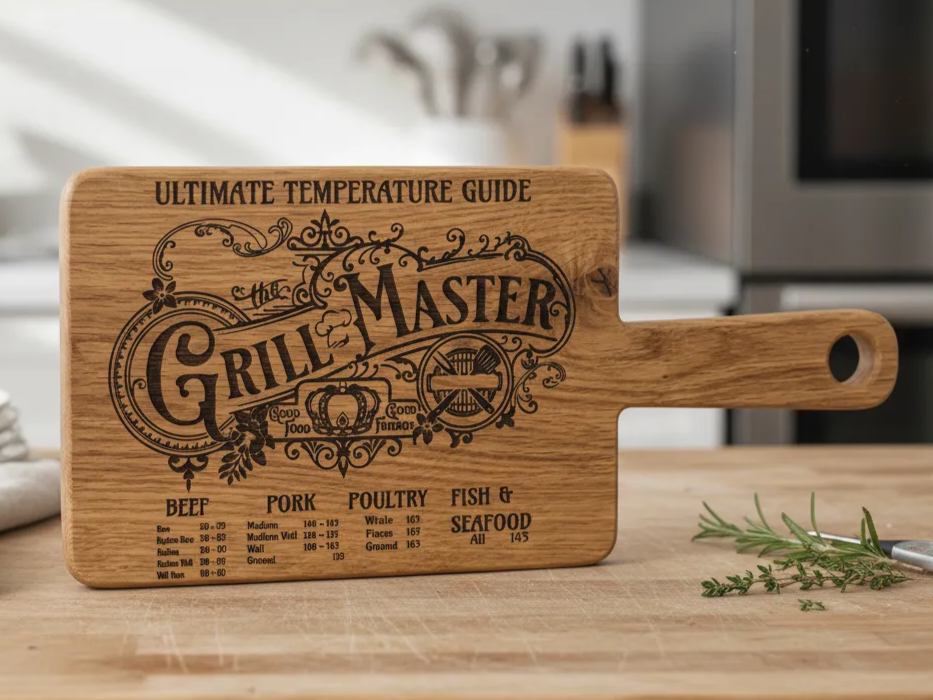 Grill Master Wooden Cutting Board with Temperature Guide cutting board design