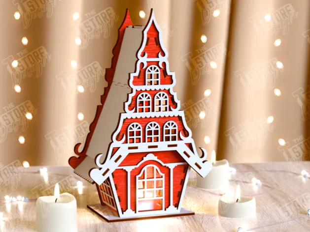 Christmas house lantern and wooden light box with candle holder design