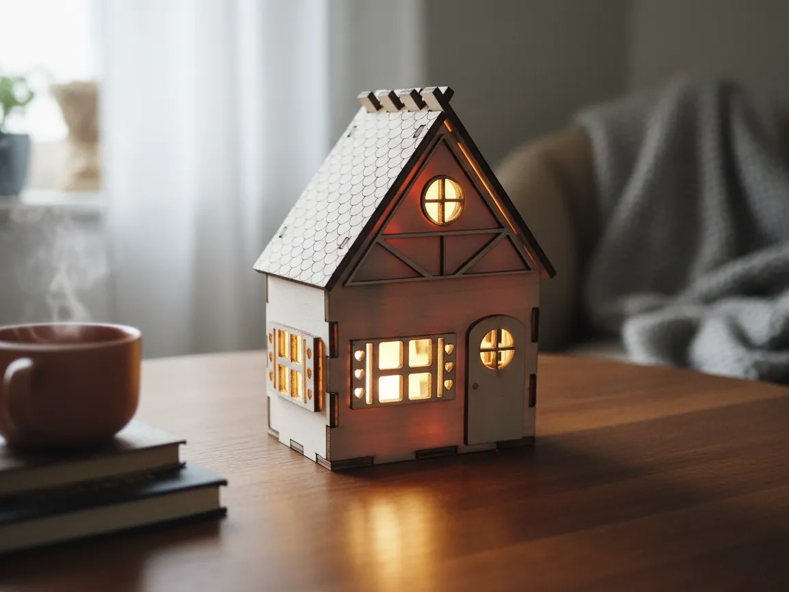 Laser Cut Wooden House Night Light Decoration laser-cut night lamp idea