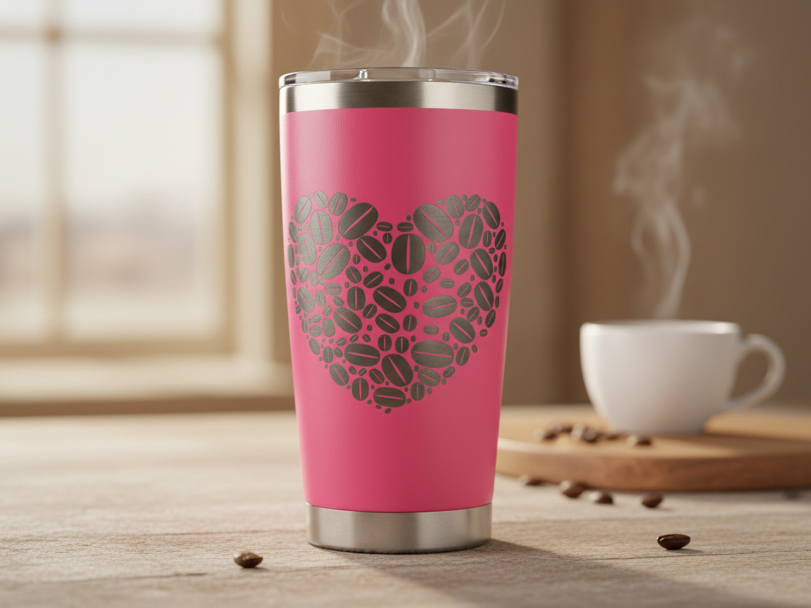 Coffee Bean Heart Engraved Tumbler (520 ml) laser engraved custom tumbler idea