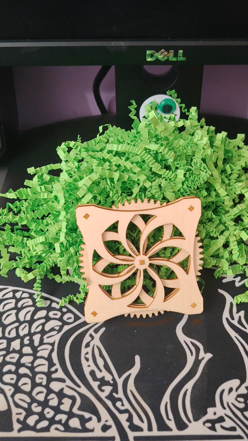 [Laser cut and engrave] Laser Cut Wooden Coaster Gear Puzzle with Floral Design