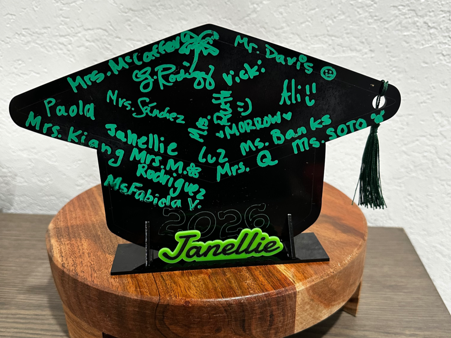 Graduation cap autograph keepsake sign with personalized name stand gift for her
