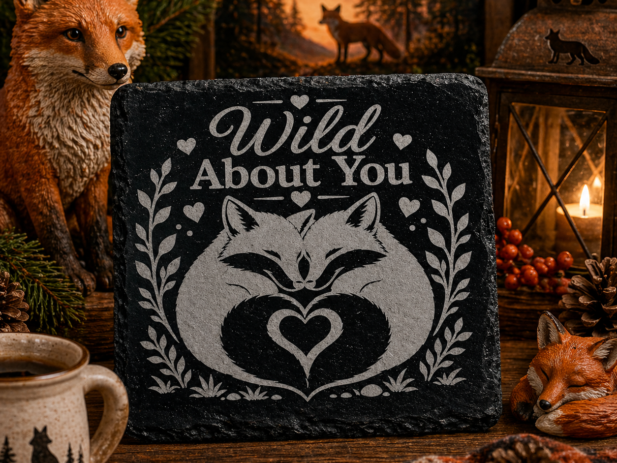 "Wild About You" Fox Slate Coaster gift design