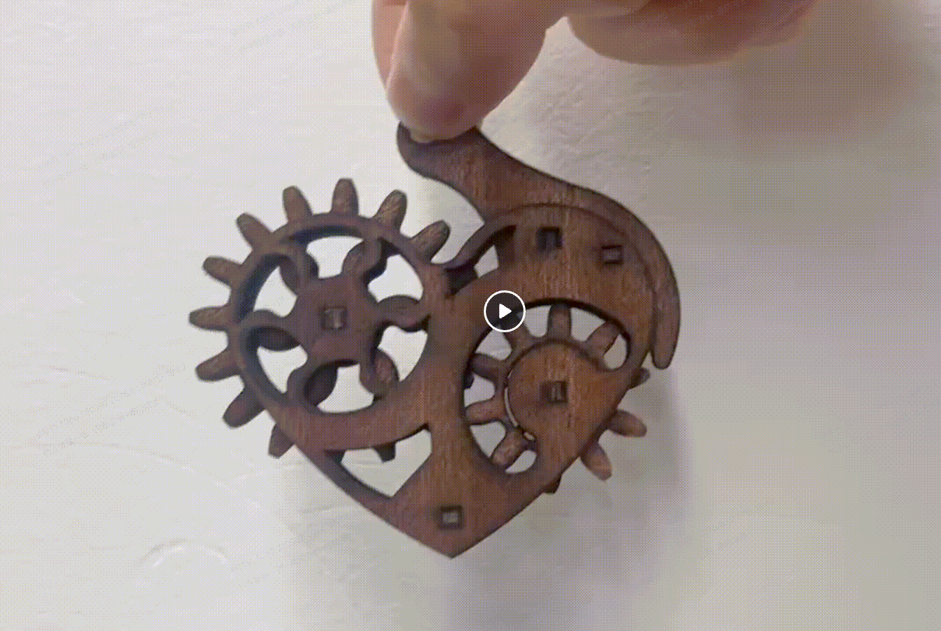 [Laser cut and engrave] Laser Cut Wooden Heart Gear Steampunk Keychain with Vintage Key